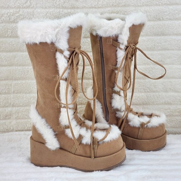 Cub 311 Tan Platform Furry Rave Mammoth Stomper Knee Boots - Picture 4 of 12